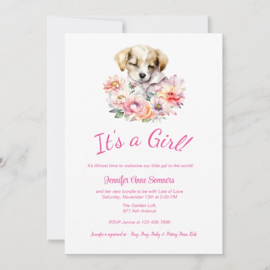 Baby shower de marionnettes et fleurs Invitation (Devant)
