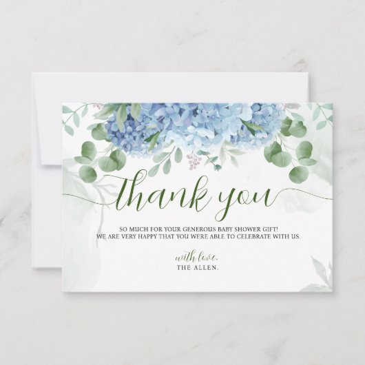 Baby shower de Merci bleu hydrangea (Devant)