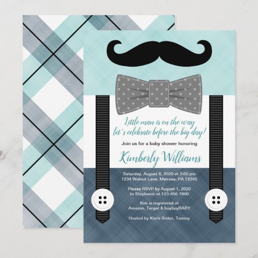 baby shower de moustache invitation à la menthe ma (Devant / Derrière)