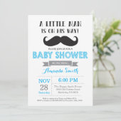 Baby shower de moustache Invitation bleu et gris (Debout devant)