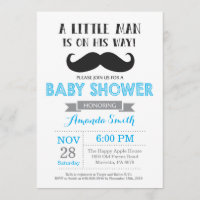 Baby shower de moustache Invitation bleu et gris