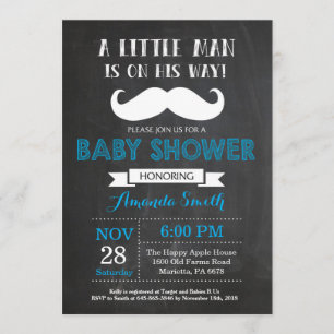 Baby shower de moustache Invitation bleu et gris