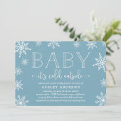 Baby shower de neige en hiver Invitation | Bleu (Debout devant)