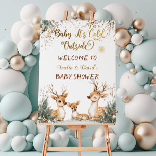Baby shower de neige en hiver Woodland Affiche de