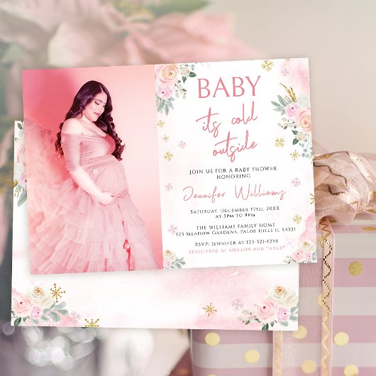 Baby shower de neige rose hiver invitation photo