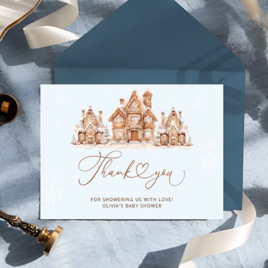 Baby shower de Noël bleu hiver Carte de remercieme