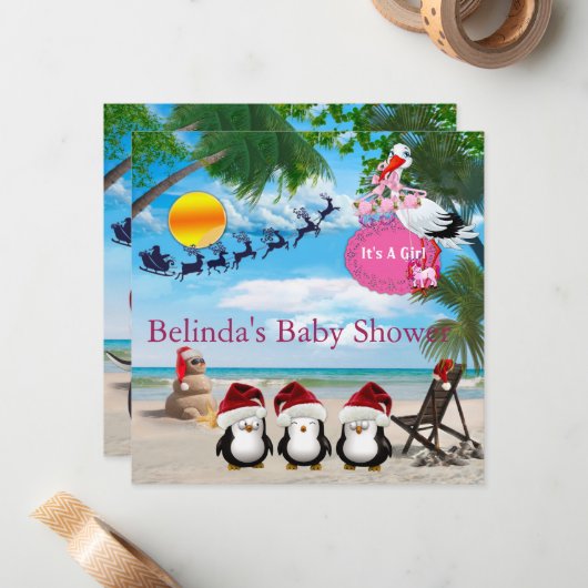 Baby shower de Noël d'été Invitation (Devant/Arrière en situation)