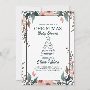 Baby shower de Noël Floral Invitation Rose blanc
