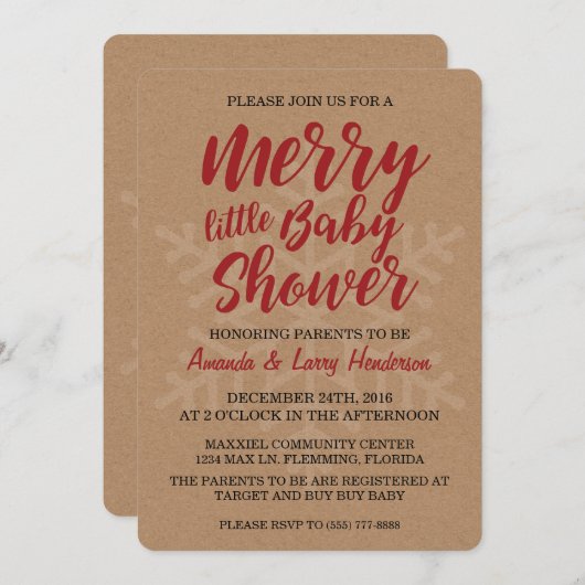 Baby shower de Noël Invitation (Devant / Derrière)