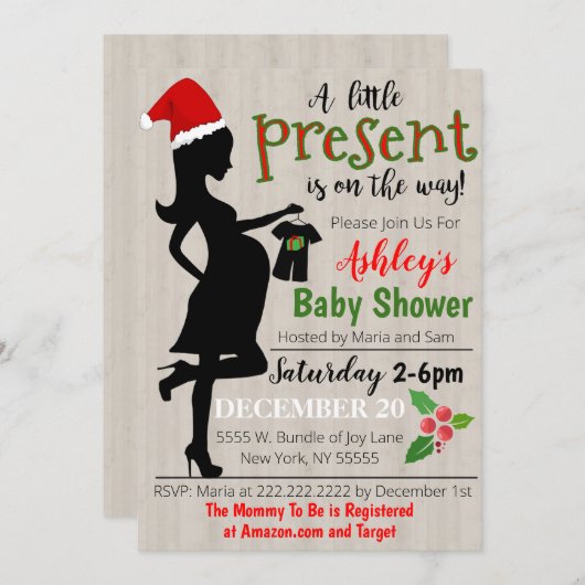 Baby shower de Noël Invitation (Devant / Derrière)