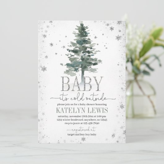 Baby shower de Noël Invitation Argent (Debout devant)