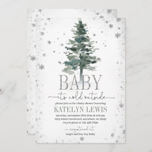 Baby shower de Noël Invitation Argent (Devant / Derrière)