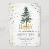 Baby shower de Noël Invitation Argent Or (Devant / Derrière)