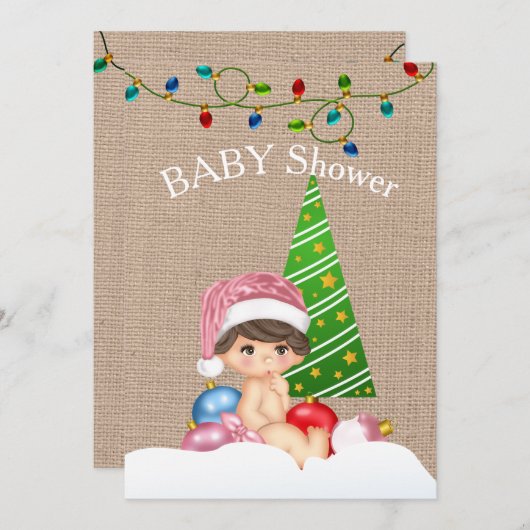 Baby shower de Noël Invitation fille (Devant / Derrière)