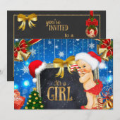 Baby shower de Noël Invitation Vintage bébé fille (Devant / Derrière)