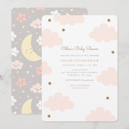 Baby shower de nuages roses doux Invitation rose (Devant / Derrière)