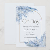 Baby shower de Pampas Floral Bleu Invitation (Devant / Derrière)