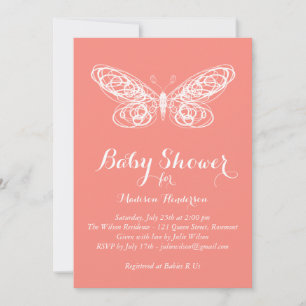Baby shower de papillon corail Invitation