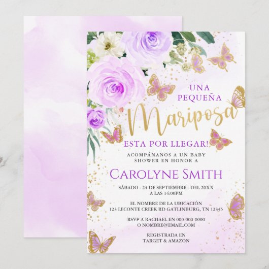 Baby shower de papillon floral lavande Invitation  (Devant / Derrière)