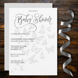 Baby shower de papillons gris moderne Invitation