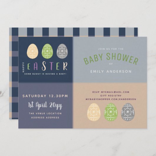 Baby shower de Pâques Invitations bleu rose doux (Devant / Derrière)