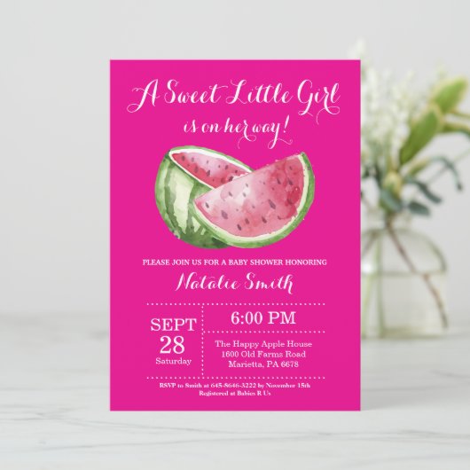 Baby shower de pastèque Invitation rose (Debout devant)