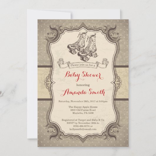 Baby shower de patinage à rouleaux Invitation Vint (Devant)