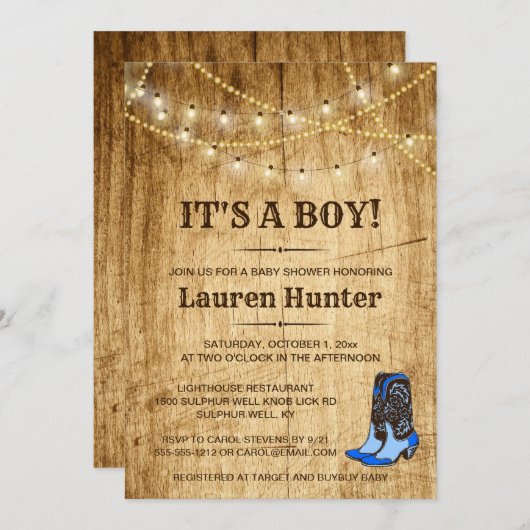 Baby shower de pays Invitation pour garçon (Devant / Derrière)