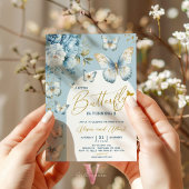 Baby shower de petit papillon bleu or Invitation