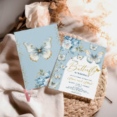 Baby shower de petit papillon bleu or Invitation