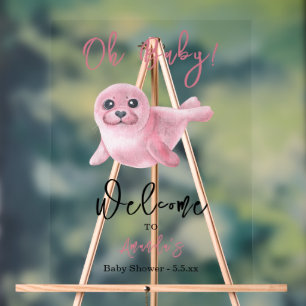 Baby shower de phoque rose aquarelle