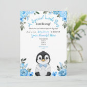 Baby shower de pingouin bleu Invitation Floral (Debout devant)