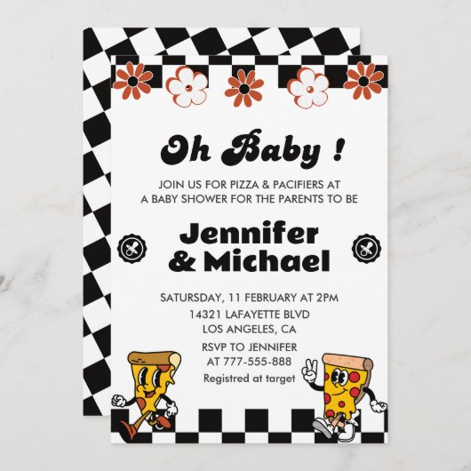Baby shower de pizza Invitation Oh Baby Pacifier (Devant / Derrière)