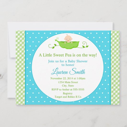 Baby shower de pois doux Invitation Garçon bleu bé (Devant)