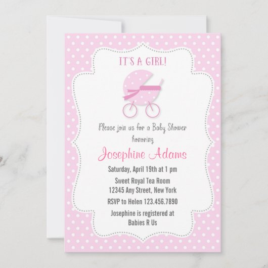 Baby shower de poussette bébé Invitation rose (Devant)