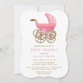 Baby shower de poussette rose et or Invitation (Devant)