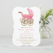 Baby shower de poussette rose et or Invitation (Debout devant)