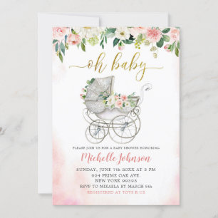 Baby shower de poussette rose printemps Invitation