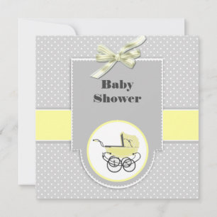 Baby shower de Pram Gris et Jaune Bébé Invitation