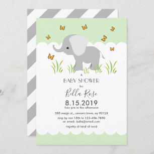Baby shower de rayures gris éléphant Invitation