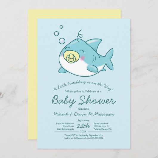 Baby shower de requin mignon Kawaii Invitation (Devant / Derrière)
