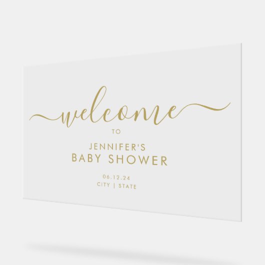 Baby shower de script moderne Welcome Gold (Angle)