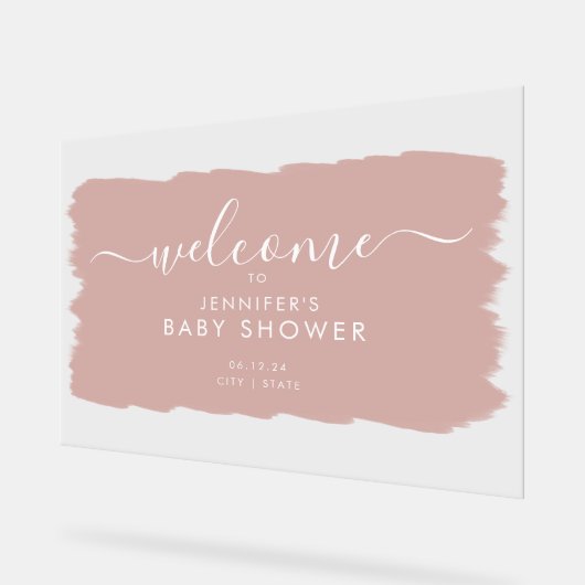 Baby shower de script moderne Welcome Paint Blush (Angle)