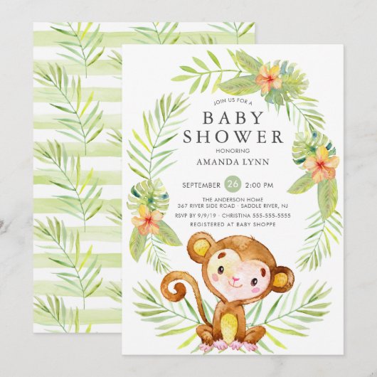 Baby shower de singe doux Invitation (Devant / Derrière)