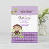 Baby shower de singe mignon Invitation fille viole (Debout devant)