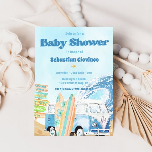 Baby shower de surf de plage Invitation