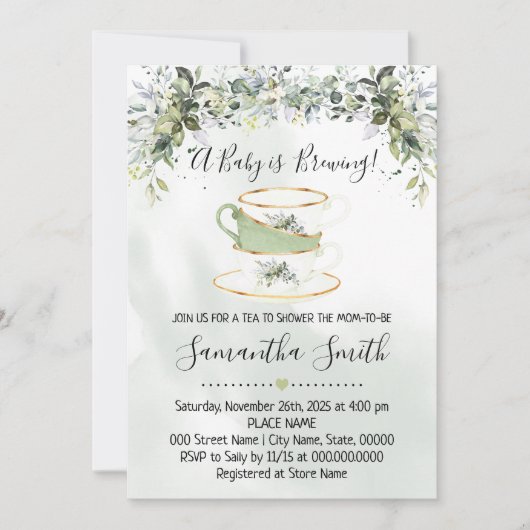 Baby shower de thé Eucalyptus vert invitation (Devant)