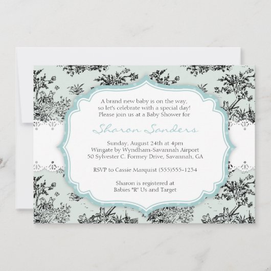 BABY SHOWER DE TOILE CHIC Invitation - Bleu (Devant)