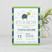 Baby shower de tortue bleu foncé Invitation (Debout devant)