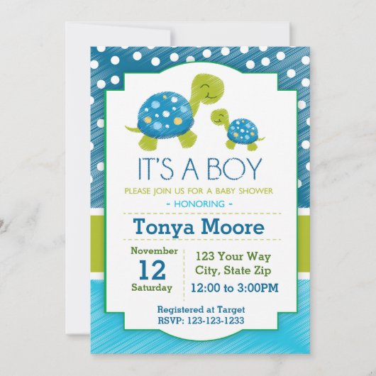Baby shower de tortue bleue Invitation (Devant)